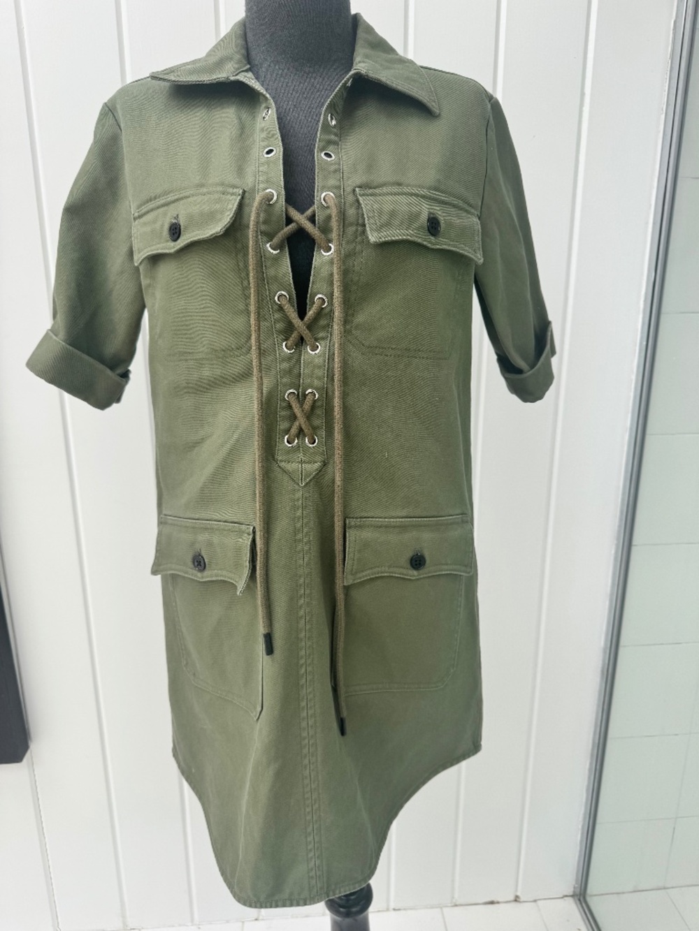 ZADIG & VOLTAIRE SMALL GREEN UTILITY LACE UP DENIM DRESS
